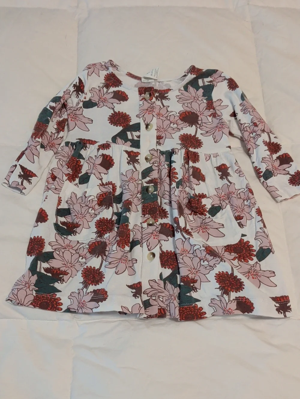 Kids Floral Button-Front Dress - Pink & Red